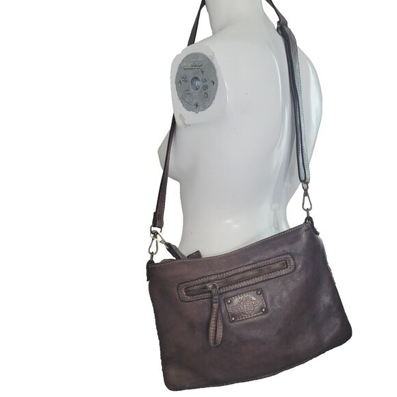 Bayside Vera Pelle Leather Zip Bag purse Italy shoulder crossbody brown pockets